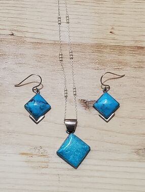 Azurite Necklace & Earrings Set - Navajo Made